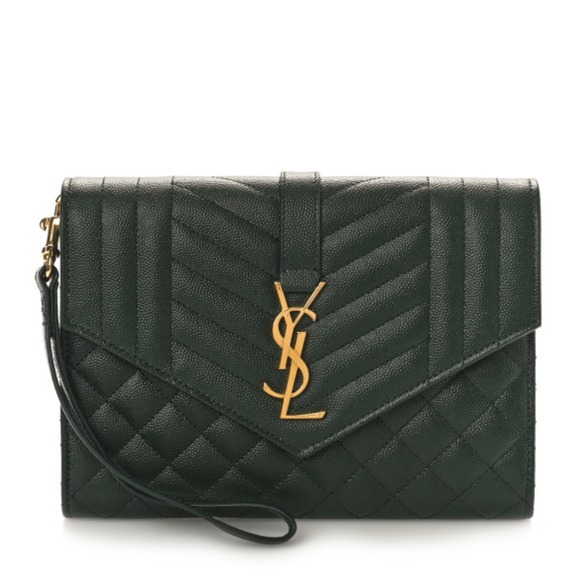 SAINT LAURENT 
Grain De Poudre Textured  Matelasse Monogram Clutch Black NWOT - Picture 1 of 13